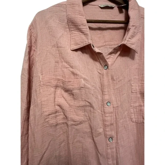 Any‎ Body Pink Gauze Tie Front Long Sleeve Button Up Shirt Women's Plus Size 2X - Picture 3 of 7